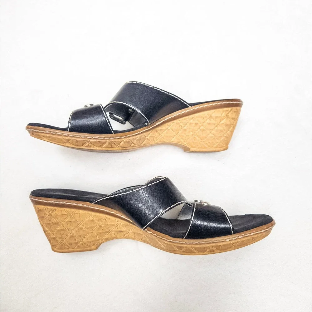 Y2K Black Wedge Mules Sandals Studded‎ Buckle Slip On Platform Onex 2000s Size 9